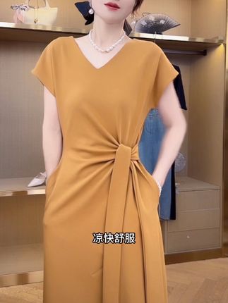 #连衣裙长款 法式开叉系带连衣裙高级感气质女夏季2025新款时尚修身新款连衣裙#法式高级感 #连衣裙穿搭 #时尚休闲