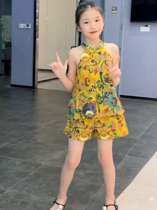 女童夏季中式套装#女童穿搭 #夏季新款 #有女儿就要这样打扮