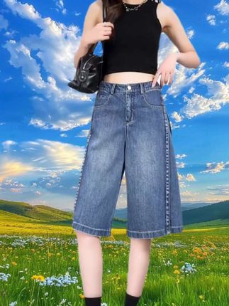 2025年新款爆款高腰牛仔裤女夏季薄款外穿宽松阔腿六分裤直筒中裤#高腰牛仔裤#六分裤#宽松牛仔裤#时尚减龄