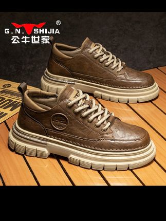 公牛世家男士秋季低帮马丁工装鞋厚底休闲皮鞋时尚英伦潮流鞋子 #时尚潮流穿搭 #好穿不累脚 #酷