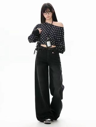 美式复古高腰牛仔裤女2025年秋季新款宽松显瘦阔腿直筒垂感拖地裤 #窄版阔腿裤 #高腰牛仔裤 #显瘦穿搭 #直筒牛仔裤 #谁穿谁好看