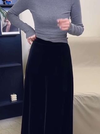 加厚金丝绒半裙加绒半身裙女秋冬高腰垂感复古显瘦A字裙新款黑色#金丝绒半身裙#高腰半身裙 #A字版裙子#女装裙子 #女装
