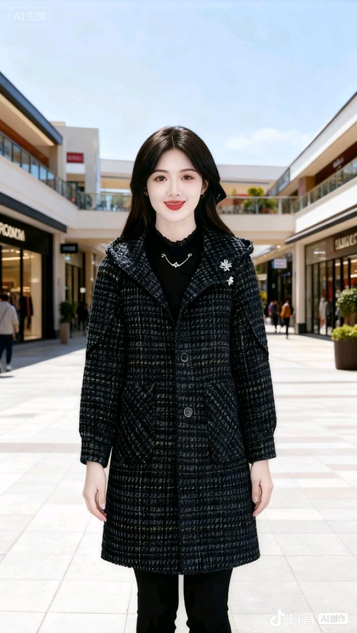 #自信漫步秀 #毛呢大衣秋冬气质减龄棉服外套女新款洋气休闲连帽风衣#;AI创作#AI穿搭#