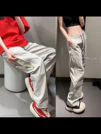 轻量机能风拉链透气网格速干休闲裤子早秋新款美式斜切直筒工装裤