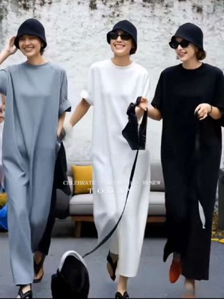 一件套头式遮肉显瘦长款中袖连衣裙 #高品质女装#时尚气质穿搭 #宽松有范#遮肉显瘦#穿出自信穿出美丽