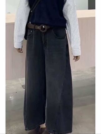 艾塔莉 黑色阔腿牛仔裤女