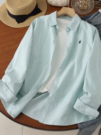 纯棉牛津纺小个子款衬衫常规长袖条纹衬衫时尚女装(单件衬衫)#衬衫 #条纹衬衫 #小个子穿搭 #休闲减龄穿搭 #宽松版型