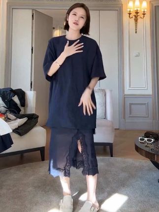 苎麻蕾丝裙/法式侧开叉精致蕾丝拼接半身裙#ootd穿搭 #气质范 #藏肉显瘦穿搭 #高级穿搭 #韩系穿搭