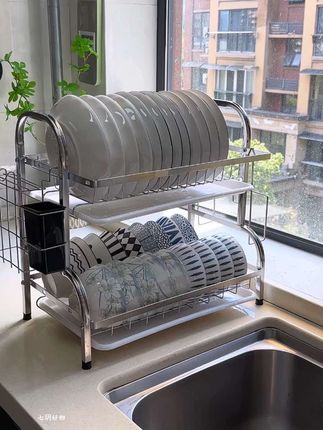 加粗不锈钢碗碟沥水架,洗好的碗盘放上去沥水再也不怕积水发霉了,厨房干净又整洁#碗碟置物架 #沥水架#碗盘收纳架