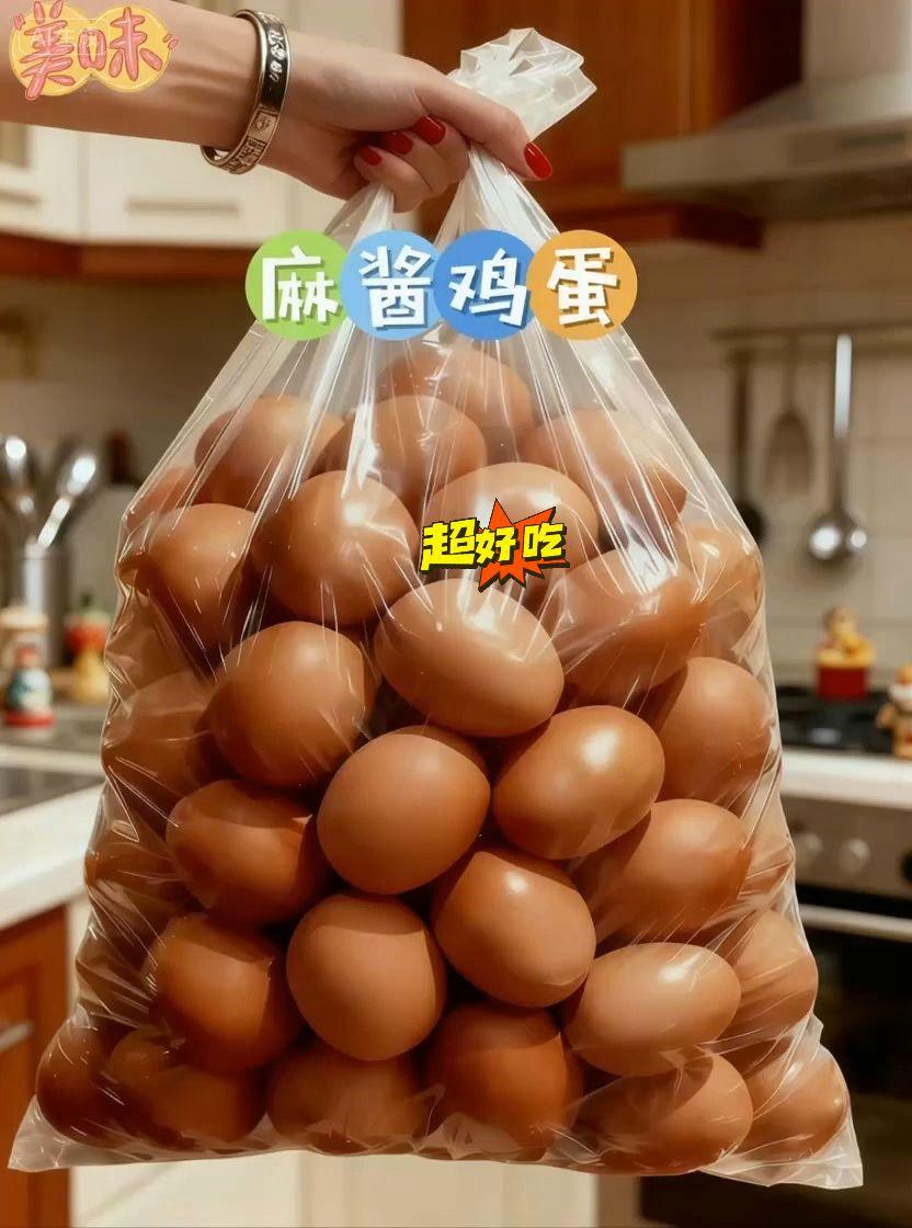 天津蓟县麻酱鸡蛋。这袋麻酱鸡蛋,一眼就叫人馋意顿生!透明包装袋里,一颗颗鸡蛋色泽鲜亮超惹眼,切开的几个还藏着流油的金黄蛋黄,光看着就让人食欲大增~#麻酱鸡蛋