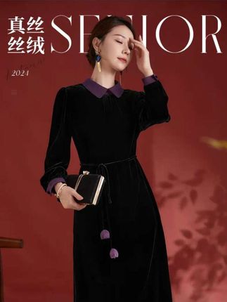 水墨佳人秋季新款真丝丝绒连衣裙82498522#新款连衣裙 #时尚气质穿搭 #连衣裙分享 #优雅气质 #美搭尽显女神范