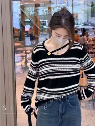 (1006)微胖MM韩版大码女装秋冬新款宽松圆领条纹柔软针织衫女#抖音热搜 #无限回购的宝藏单品 #抖音热搜 #秋冬新款 #内容太过真实