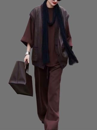 #创作灵感 秋季美拉德一整套穿搭女2025新款无袖马甲卫衣阔腿休闲裤运动套装#高级感穿搭 #穿出自己的风格