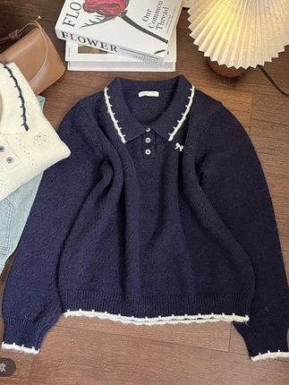 白色蝴蝶结钩花翻领纽扣针织衫搭裙子氛围感早秋穿搭毛衣2025秋季#时尚#夏季#显瘦#高级穿搭 #秋季多云
