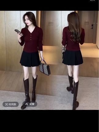 时尚V领长袖t恤女洋气小衫春秋新款小个子百搭显瘦上衣休闲打底衫#显高显瘦 #好物推荐🔥