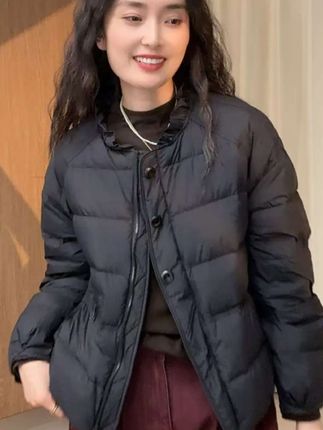 835-花边领韩版90白鸭绒休闲风轻薄女常规款保暖纯色羽绒服休闲#高级感穿搭 #简约大气 #气质外套#简约大气上档次 #谁穿谁好看系列