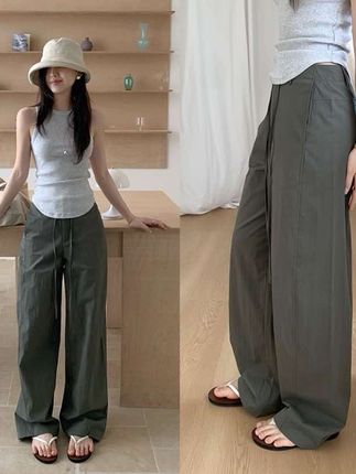 Miss sumey1161自制复古分割中低腰宽松抽绳工装裤 #夏季必备#强烈推荐#显瘦遮肉 #穿出高级感 #工装裤