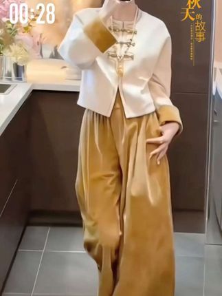 2025秋季网红新款新中式两件套女国风重工盘扣撞色显瘦外套阔腿裤#高级感穿搭 #气质女神穿搭 #新中式国风 #高级穿搭 #我要上热门🔥