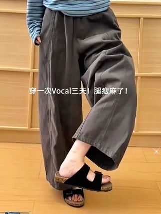 慵懒风深灰色阔腿裤子女秋季宽松梨形身材休闲裤#休闲裤 #休闲裤女 #裤子 #谁穿谁好看系列