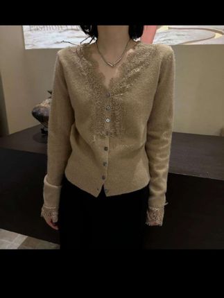 2025秋冬温柔风V领蕾丝针织打底衫外穿修身显瘦薄款针织开衫G5-82#强烈推荐 #时髦穿搭 #百搭显瘦 #小众穿搭 #简约穿搭