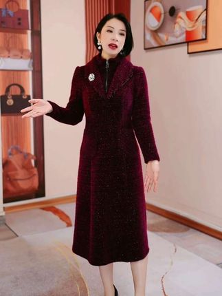 加厚保暖长袖优雅精致连衣裙女2025秋冬季新款修身显瘦中长款裙子#时尚穿搭 #女装搭配 #修身显身#百搭又好看