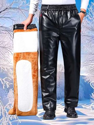 #加绒加厚皮裤男款冬季宽松骑行防水保暖皮裤