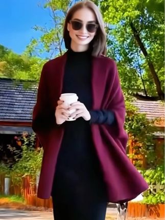 蝙蝠袖羊绒披肩女宽松针织羊毛外套洋气开衫斗篷潮春秋高档 显瘦 #洋气减龄 #气质优雅穿搭 #显瘦显高显气质