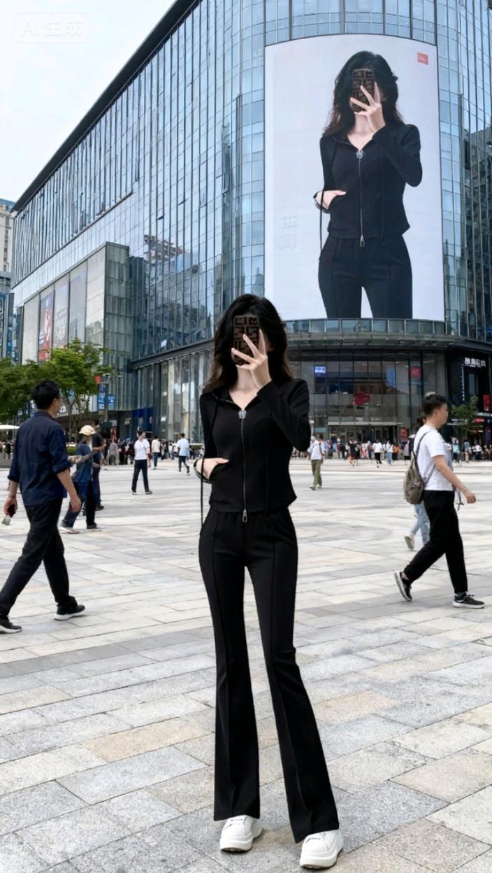 休闲运动套装女秋冬新款连帽卫衣时尚洋气修身显瘦微喇叭裤两件套#秋季休闲运动套装两件套上新了#秋冬季穿搭#脏又好看