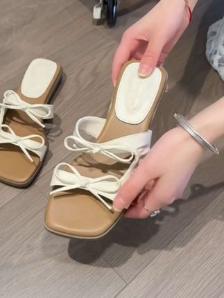 新款夏季拖鞋女外穿绝美时尚蝴蝶结配裙子粗跟韩系凉拖鞋#百搭凉拖鞋#好穿又好搭