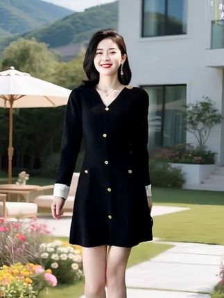 #新款连衣裙 #遮肉显瘦#时尚减龄 #气质连衣裙#谁穿谁好看#小香风黑色针织连衣裙