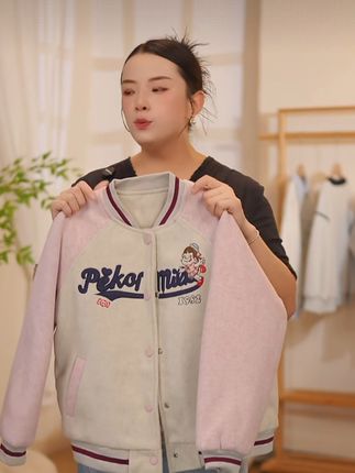 #女童外套 女童夹棉外套2025新款秋冬装中大儿童冬装加厚呢子卡通拼接棒球服#棒球服外套#儿童外套#秋冬外套#夹棉外套