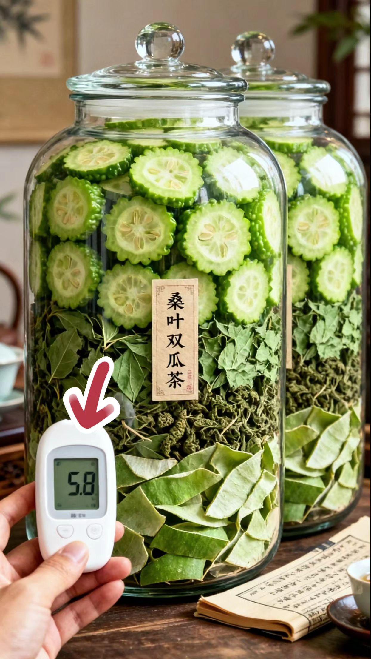 《桑叶双瓜茶;自然的健康馈赠》桑叶双瓜茶,乃大自然的养生妙品。它以桑叶、冬瓜干、苦瓜干精心配比而成。热水入壶,茶香四溢。轻嗅,芬芳交织。浅尝,桑叶淡雅、冬瓜清甜、苦瓜清苦交融,滋味独特。这不仅是茶,更是健康享受。于品味间,领路养生之趣,感受自然馈赠,让身心在茶香中舒缓。#喝养生茶 #桑叶双瓜茶 #桑叶茶好处多多 #苦瓜桑叶冬瓜茶#冬瓜桑叶苦瓜茶