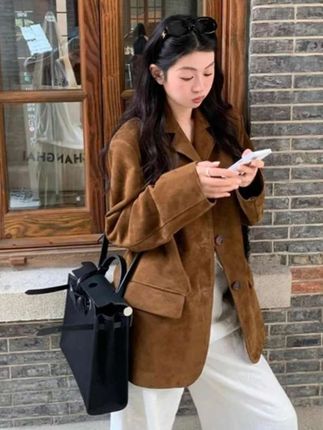 美拉德西装外套女秋季新款韩版宽松复古百搭气质棕色外套#韩版外套#美拉德西服外套#百搭气质棕色西服