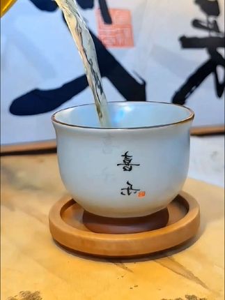 #汝窑米黄主人杯家用大号茶盏碗单杯陶瓷杯个人专用手写定制品茗杯#主人杯#杯子#茶杯#品茗杯