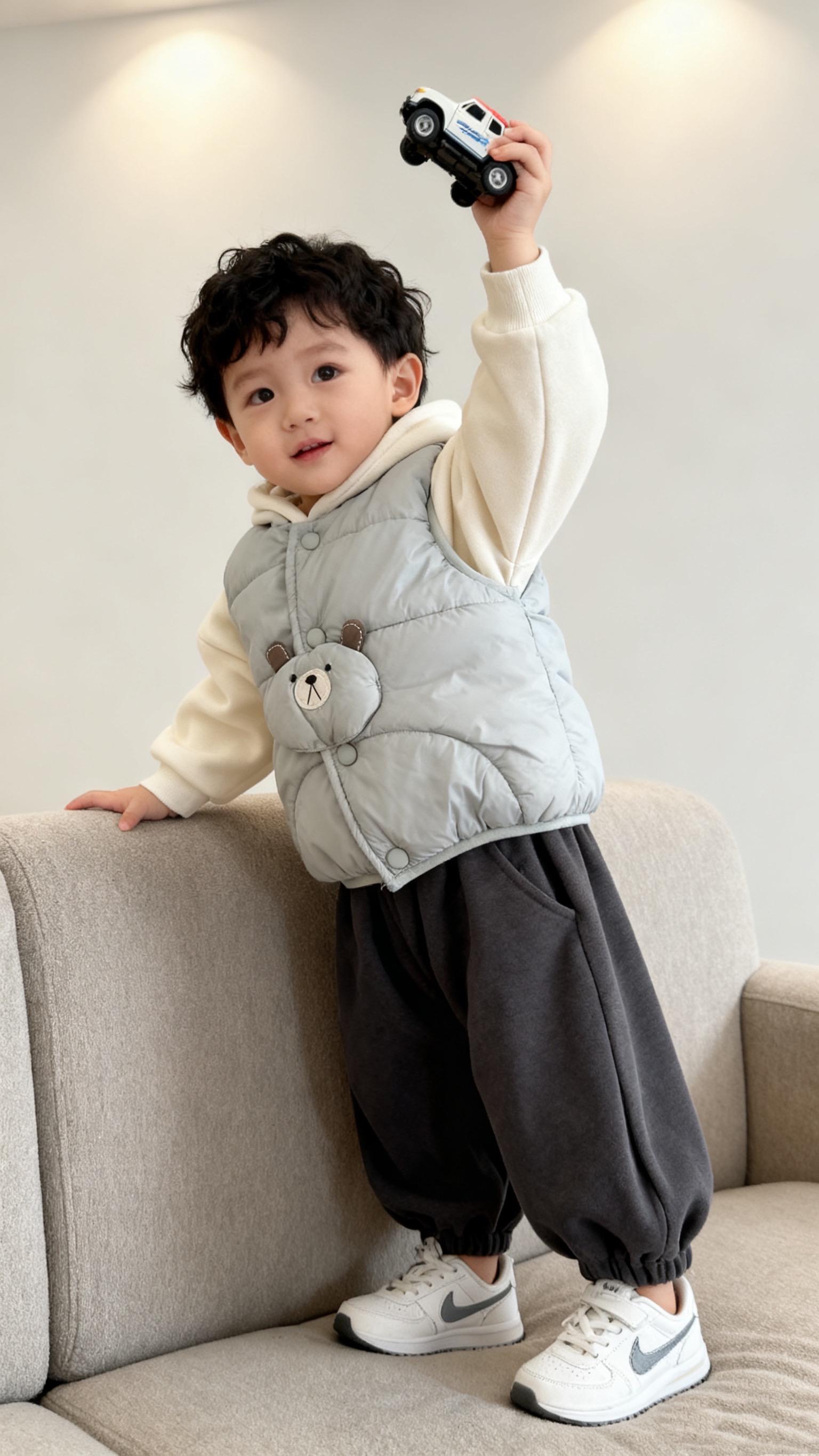被问爆的男宝小熊马甲!谁能拒绝胸前带立体小熊的马甲啊!浅灰色软乎乎的,质感好到没话说,内搭连帽衫或者打底衫都很适配~保暖又轻便,娃穿着跑跑跳跳完全没束缚,关键是颜值太高了,每次穿出门都被夸“小宝贝好可爱”✨ #男童马甲 #秋冬童装 #萌娃穿搭 #母婴好物
