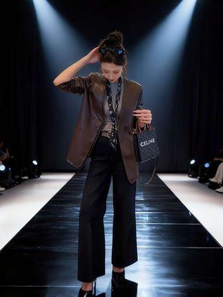 秋季新款显瘦皮衣小众轻奢v 领西装女腰带中长皮衣外套#时尚穿搭 #穿出自己的风格