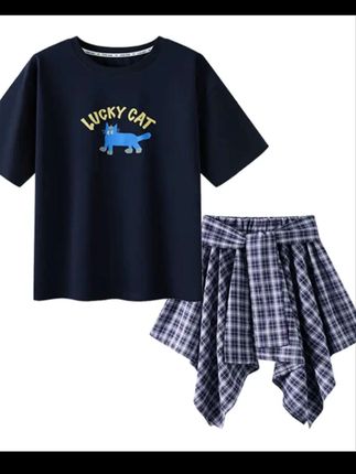 2025女大童格子裙套装夏装初高中学生洋气短袖短裙女孩休闲两件套#时尚穿搭 #两件套#爆款 #洋气减龄