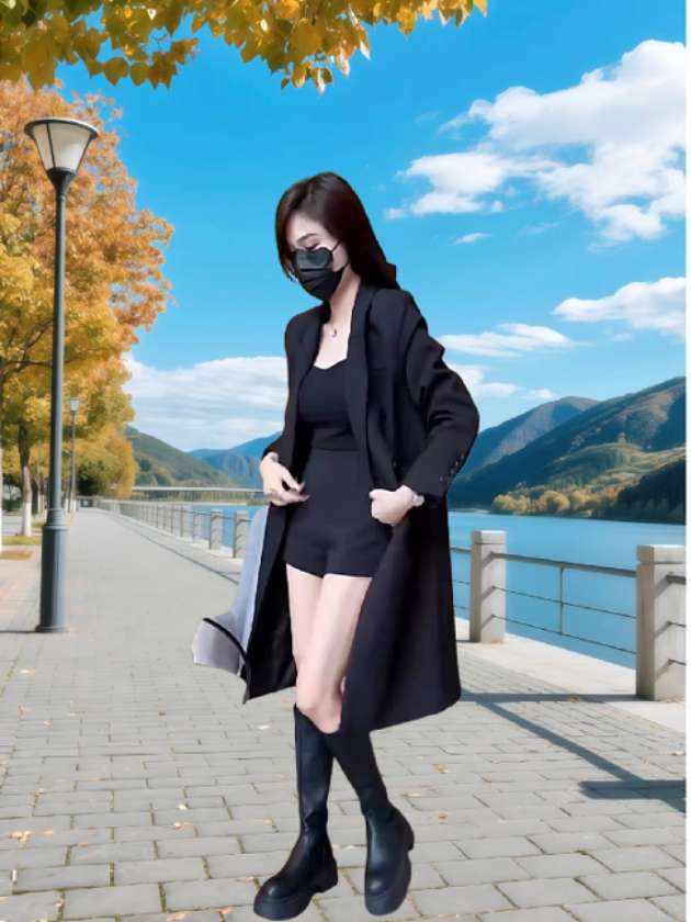 #黑色风衣#中长款外套#秋季新款#修身西装外套#洋气时尚