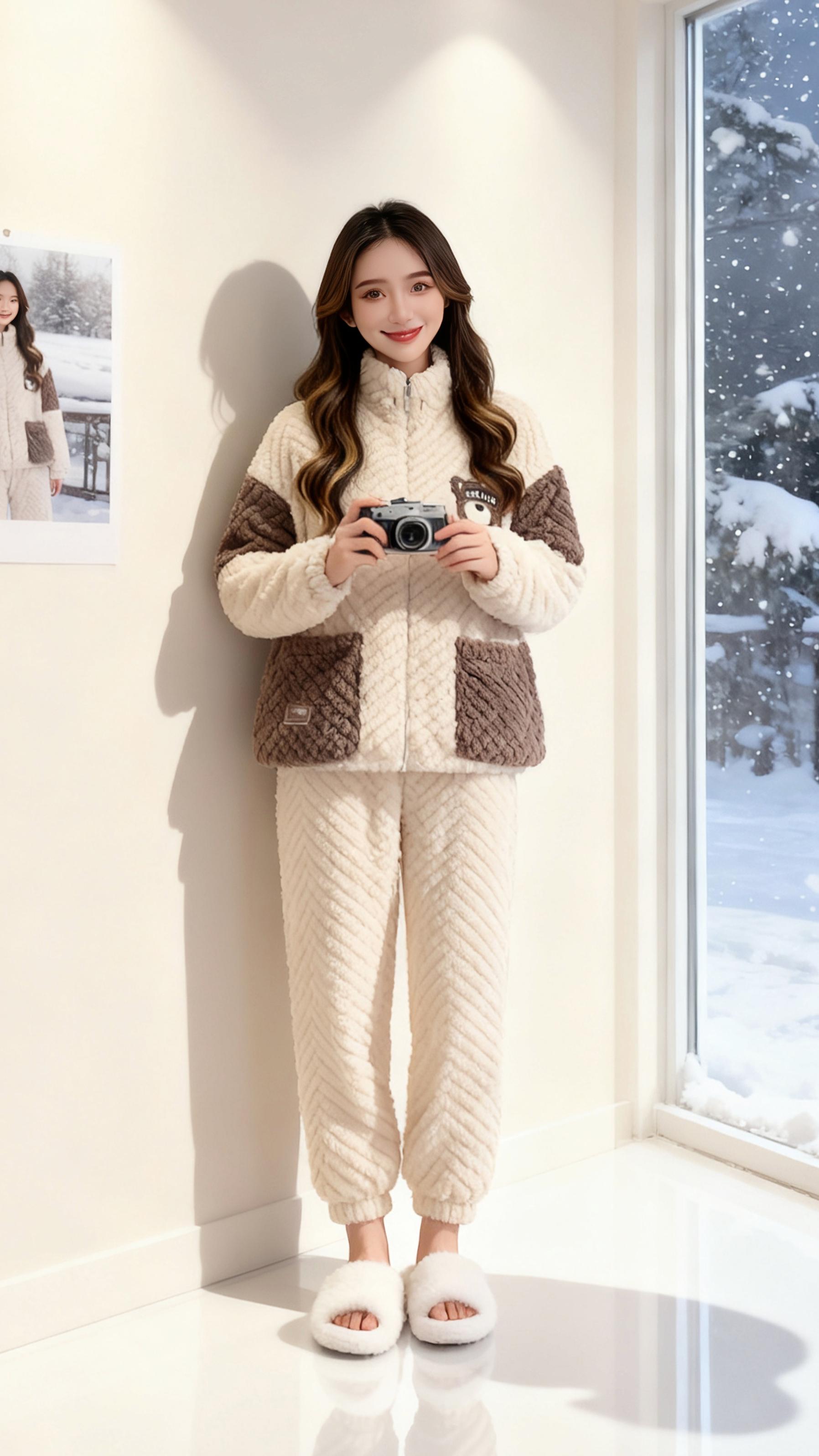 《雪落时,她在温暖里等一个故事》深冬的雪簌簌砸在落地窗上,林糯裹着这套奶呼呼的小熊睡衣,把自己陷进柔软里。米白与咖棕的拼接像融化的可可奶糖,毛绒绒的质感将窗外的严寒隔绝得干干净净。她抱着复古相机,指尖划过衣料上的小熊刺绣,突然笑了——原来宅家的冬日,也可以是一场关于温暖的盛大浪漫。   她踩着毛绒拖鞋在房间里蹦跶,睡衣的纹路随着动作轻轻晃,像把春日的柔风织进了冬装。窗外是银装素裹的童话世界,窗内是她独有的慵懒小天地,这一刻,没有 deadlines,没有喧嚣,只有睡衣带来的妥帖安全感,和对下一次按下快门的期待! #冬季睡衣天花板 #宅家氛围感穿搭 #毛绒绒的快乐谁懂 #把温暖穿在身上 #冬日暖系流光要温度有风度
