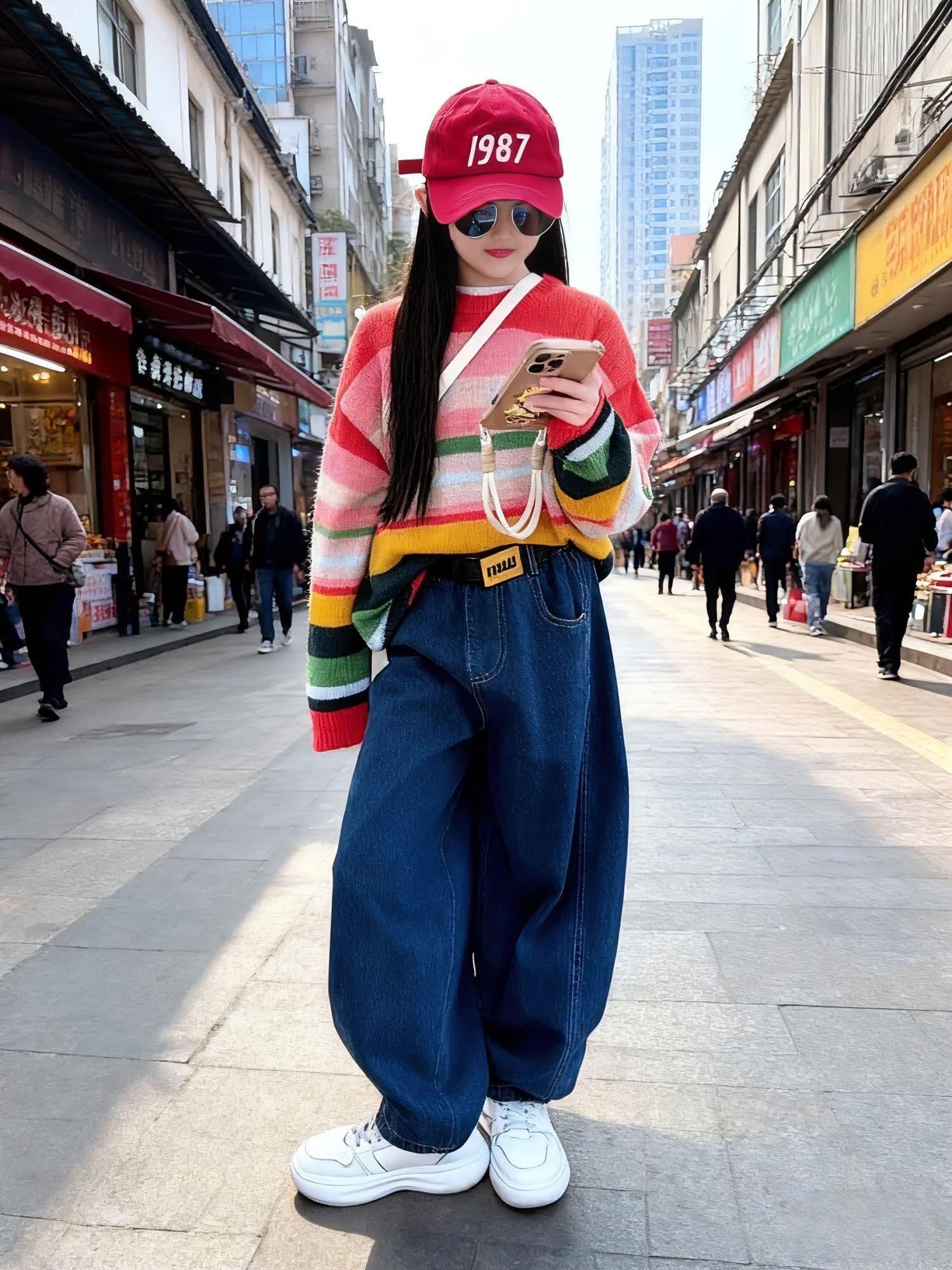 女童春装ootd|一眼心动的韩系条纹套装太绝了! 谁懂啊!挖到宝了这套女童春秋套装👧 软乎乎的彩色条纹毛衣也太春天了吧!韩系撞色巨显白,贴身穿亲肤不扎,宝宝活动一整天都舒服~ 搭配的牛仔阔腿裤是点睛之笔!版型超正,不挑身材还能藏住小粗腿,松紧腰设计穿脱超方便,随便搭双小白鞋就很潮! 中大童穿刚好,春秋单穿、冬天叠穿都好看,一套搞定上学/出游穿搭,宝妈闭眼入不踩雷! #女童穿搭 #女童春装 #韩系女童穿搭 #儿童套装 #宝妈好物分享