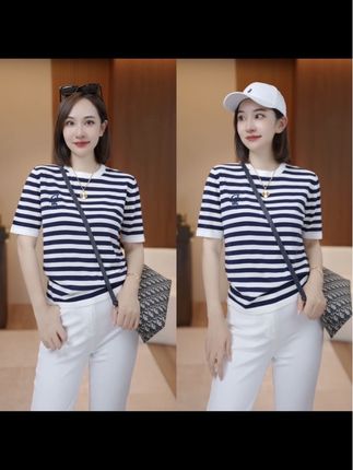 【必备条纹】桑蚕丝+莱赛尔天丝原创刺绣休闲针织小衫XY25260#小衫 #针织衫 #内搭 #t恤 #条纹控