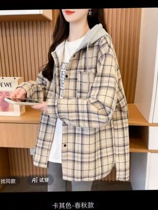 @D0u十小助手#秋冬新款爆款女大码连帽格子衬衫外套#洋气减龄休闲磨毛 衬衣#4款可选(春秋款/加绒款)小码M/90一110斤到最大码2ⅹL150一170斤大码宽松显瘦胖瘦都能穿春秋冬宽松连帽格子衬衫外套上衣洋气休闲减龄百搭款@巨量千川
