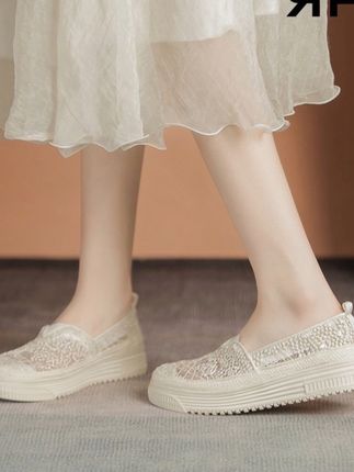 ZHR则则软底渔夫鞋女2025夏季百搭休闲蕾丝麻绳一脚蹬透气鞋单鞋#夏季凉鞋 #仙女款凉鞋 #时尚单鞋 #鞋子女款时尚鞋 #时尚女鞋