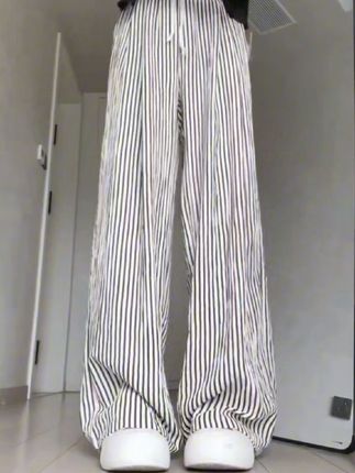 冰丝阔腿裤女夏季薄款高腰显瘦垂感直筒裤加大码条纹防晒凉凉裤子#慵懒风穿搭 #宽松显瘦