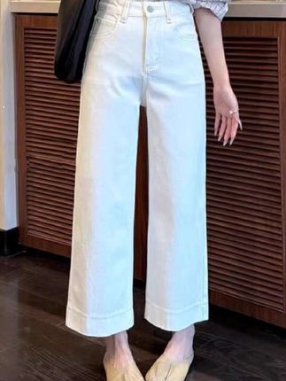 #新款夏季白色直筒九分休闲阔腿显瘦裤子女#时尚休闲显瘦女裤#夏季新款