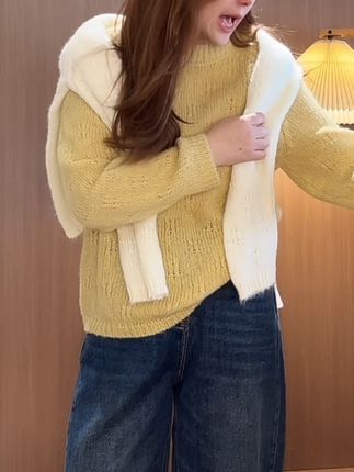 GTNER"KK定制"春秋新款蝴蝶钩花针织衫秋冬宽松圆领毛衣D2127#春秋穿搭 #针织衫 #毛衣 #上衣 #女装
