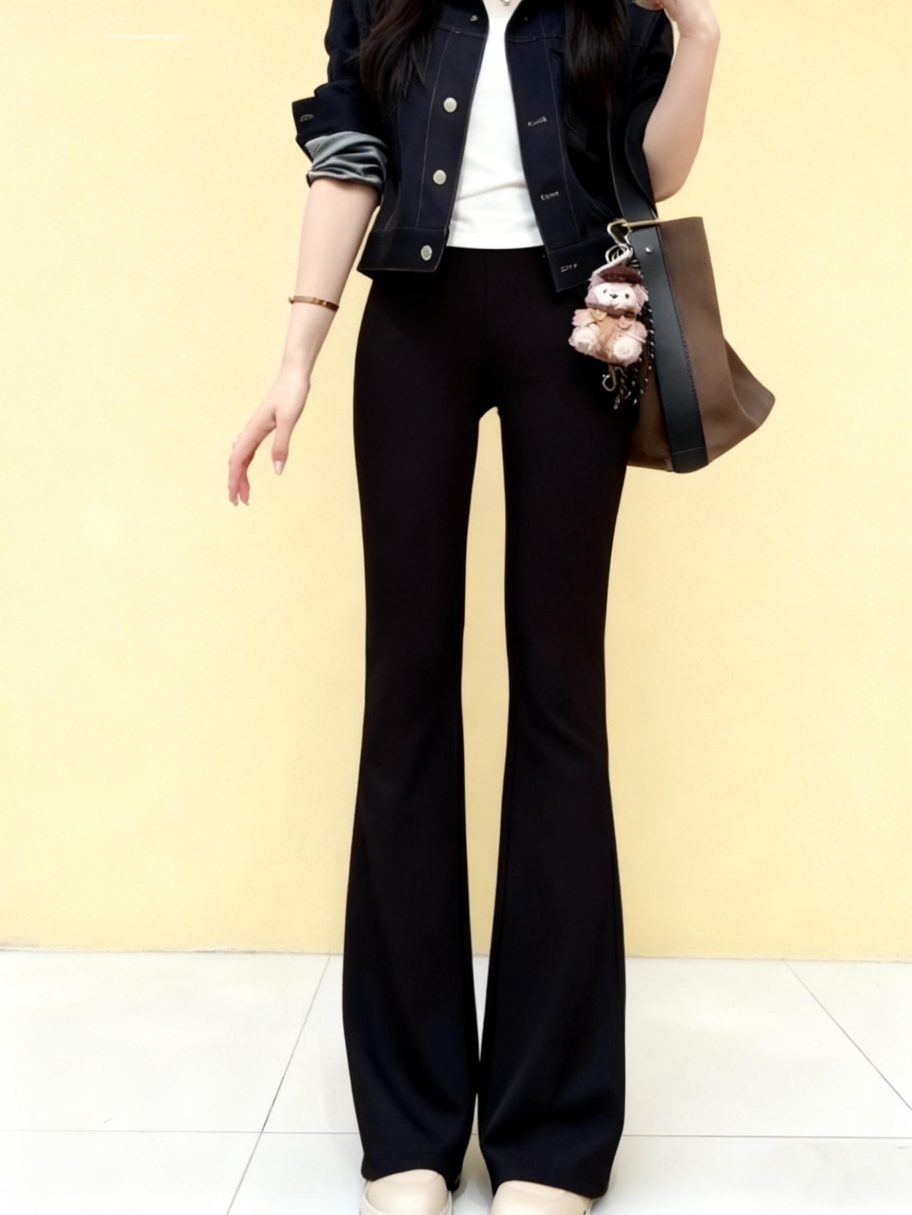 黑色侧开叉微喇叭裤女春秋季新款高腰显瘦时抖音旗舰 尚直筒休闲阔腿马蹄裤#夏季穿搭 #侧开叉微喇裤 #高腰显瘦