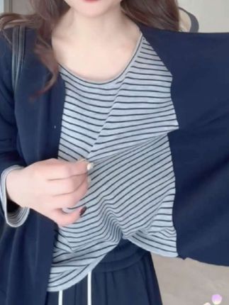 宽松时尚假两件拼接针织衫女士2025春秋新款显瘦减龄气质长袖上衣 #假两件针织衫 #新款时尚女装 #显瘦洋气又减龄 #宽松版型 #遮肚子藏肉