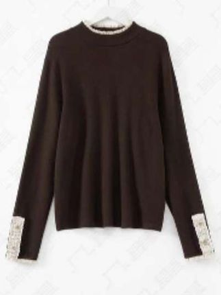 #Z8151德绒花边领打底秋冬新款宽松显瘦女洋气百搭针织衫