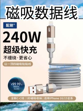 #磁吸数据线 配耐四合一磁吸收纳240W超级快充数据线多功能手机充电线器适用苹果iPhone华为安卓双头type-c接口车载通用#强烈推荐 #好物推荐分享 #数据线 #实用小技巧